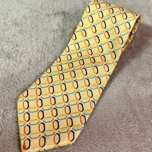 Tommy Hilfiger 100% Silk Tie Yellow Geometric Pattern Bold Mens